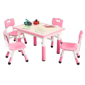 Kids Table and Chairs Set, Height Adjustable  With 4 Seats