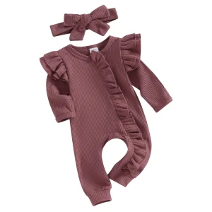 0-12M Newborn Infant Ruffle Zipper Romper
