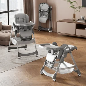 Foldable Leather Highchair with Adjustable Backrest