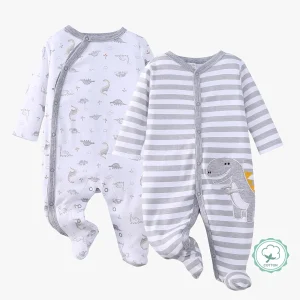 2pcs Zip Footed Long Sleeve Onesies,