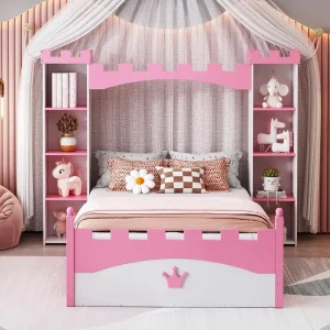 Castle-Style Storage Twin Bed for Kids, Toddlers